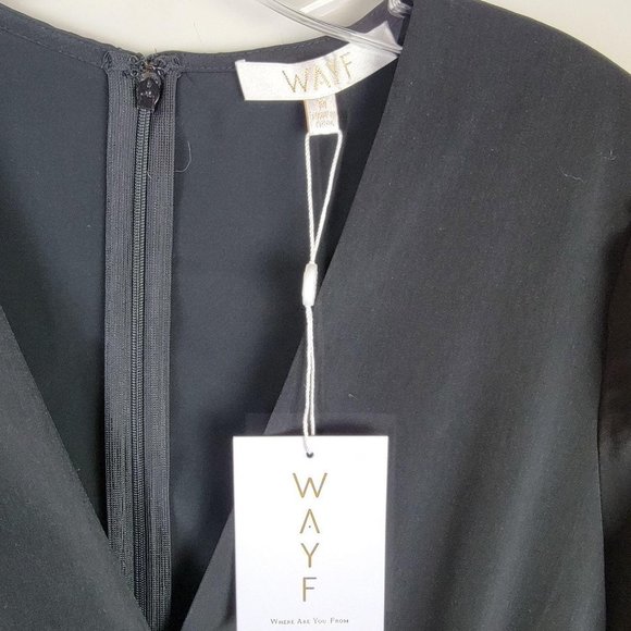 WAYF Black Drape Puff Long Sleeves V-Neck Dress M - Picture 9 of 11